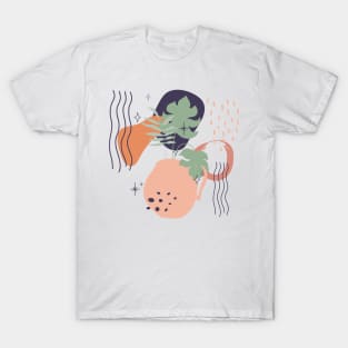 Abstract shapes lines and tropical leaves digital design T-Shirt